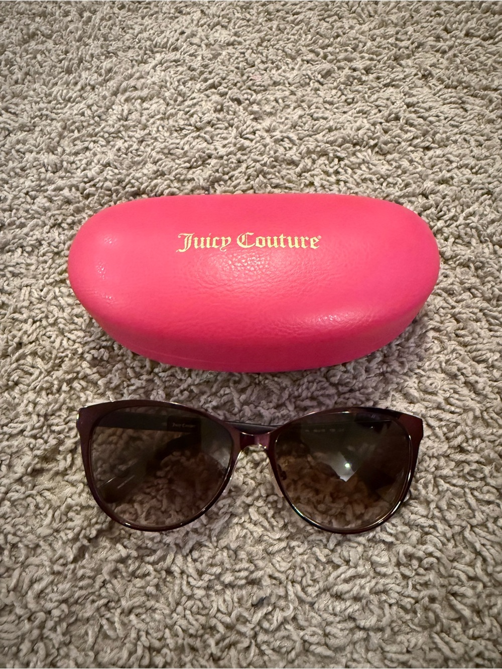Juicy Couture Women's Burgundy Sunglasses with Dark Gradient Lenses and Pink Cas